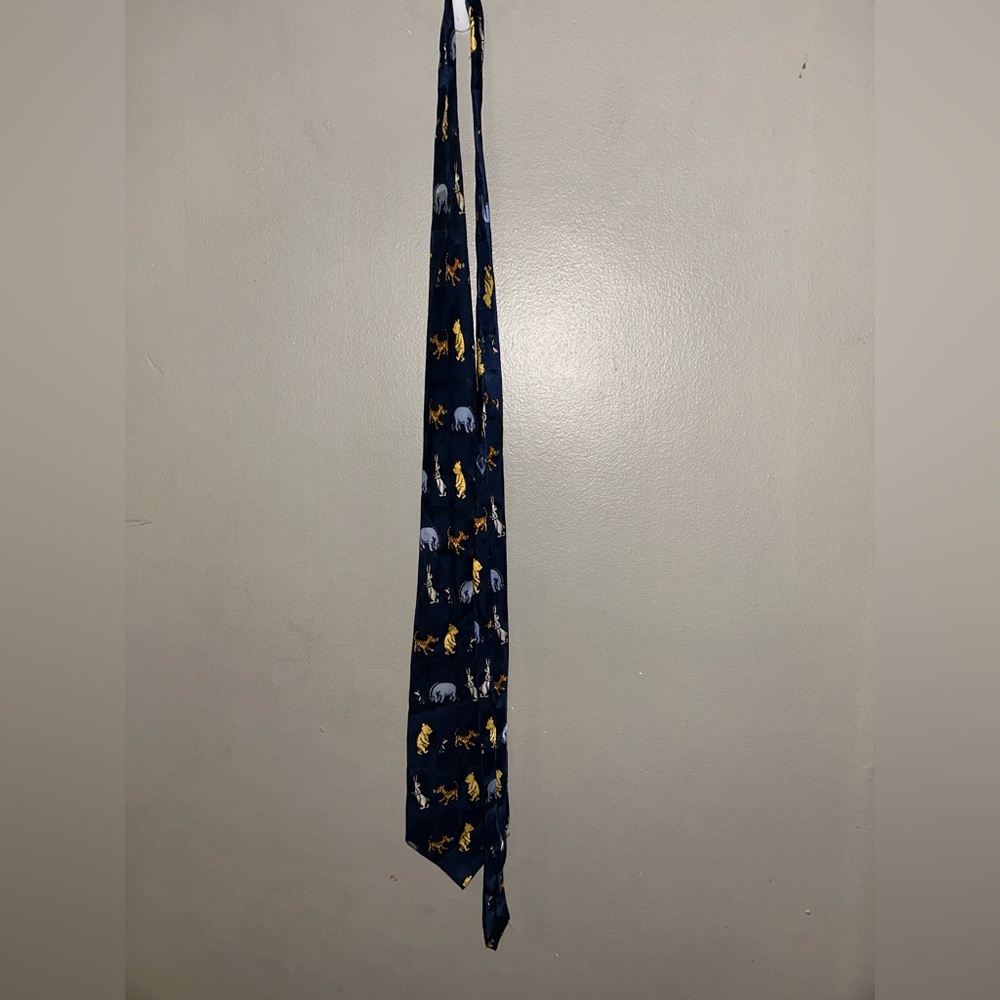 Classic Pooh Silk Tie - 100% silk hand made vintage/retro navy blue - Picture 3 of 7
